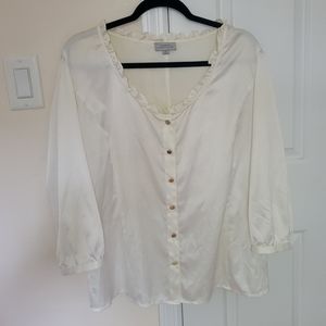 Tahari White Ruffle Blouse